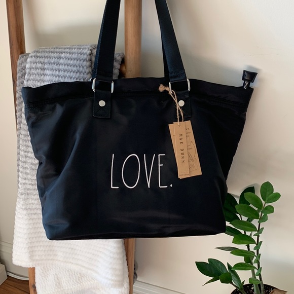 Rae Dunn Handbags - Rae Dunn Black Love 2 -in-1 Zippered Tote Bag